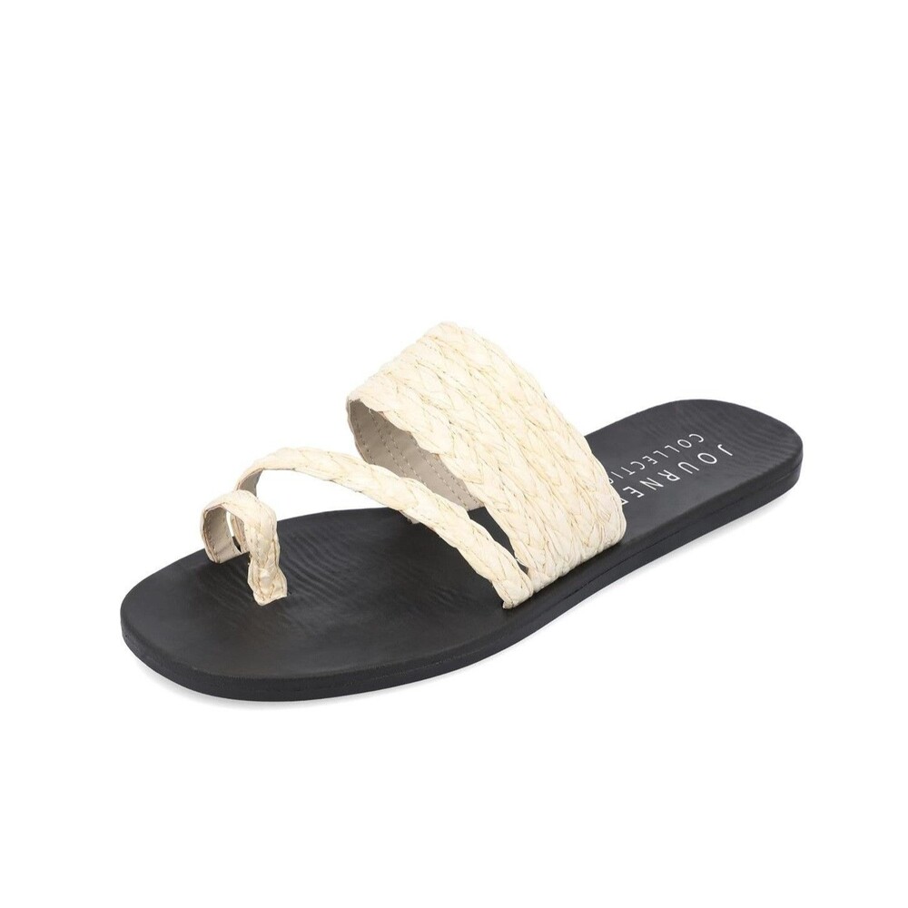 Journee Collection Womens 10 Off White Zindy Slip On Flat Sandals NIB KP4